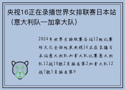 央视16正在录播世界女排联赛日本站（意大利队—加拿大队）