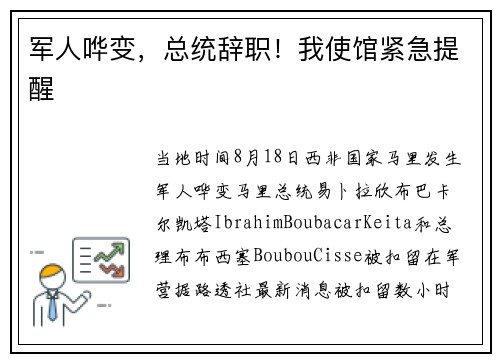 军人哗变，总统辞职！我使馆紧急提醒