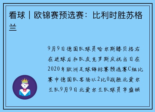 看球｜欧锦赛预选赛：比利时胜苏格兰
